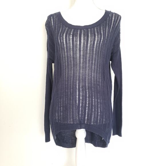 Dunes Womens SIZE 10 Navy Long Sleeves Knit Sweater Blouse Top Tunic Hi Lo Artsy - Picture 1 of 15